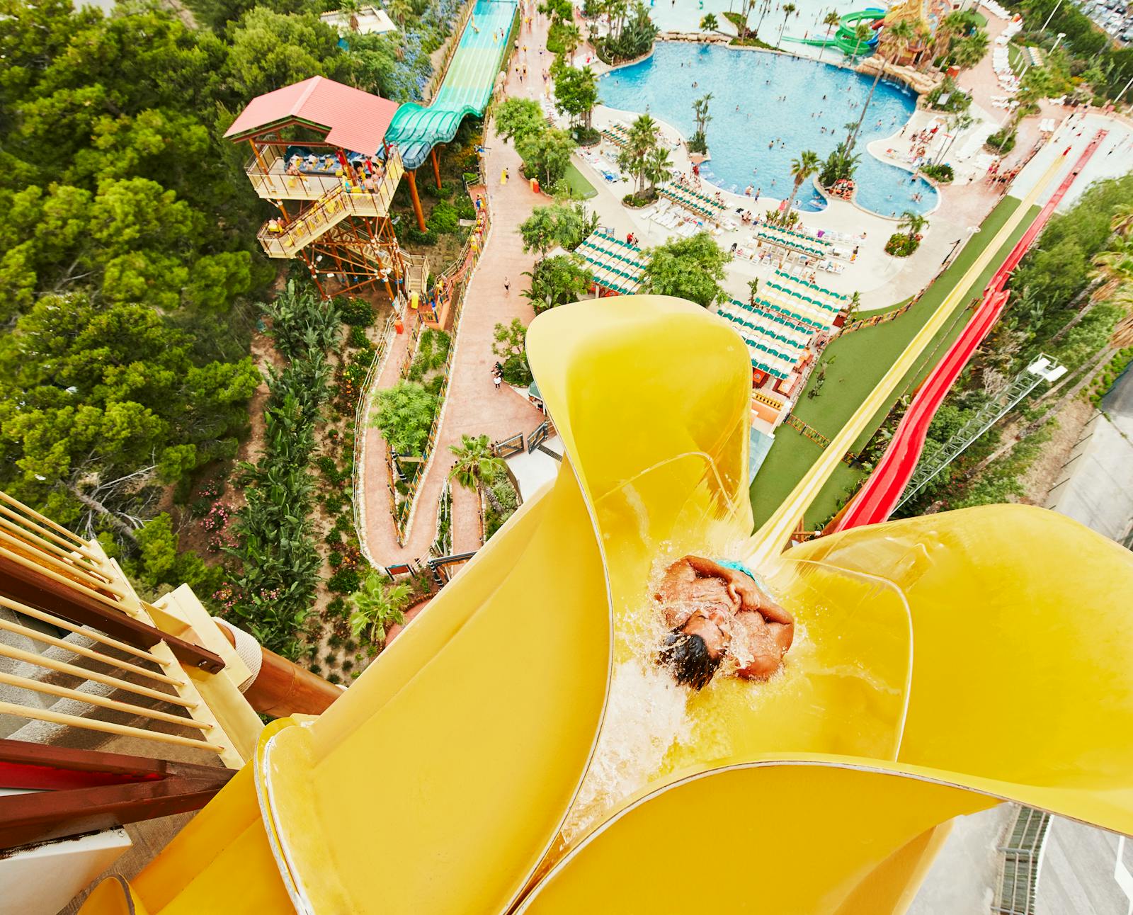 Översiktsvy över PortAventura Worlds vattenrutschbanor